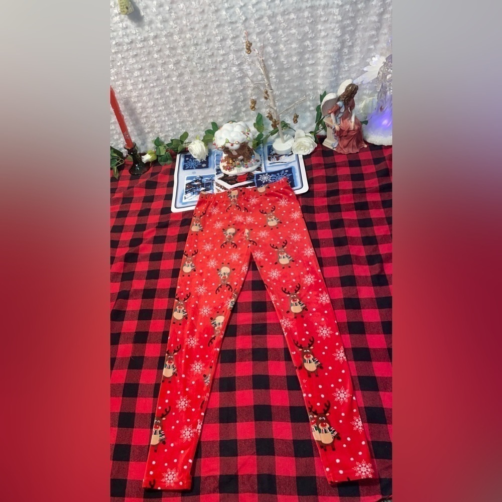 No Boundaries Christmas Reindeer Red Leggings for Girls Size M(7-9) for Girls - Picture 2 of 6